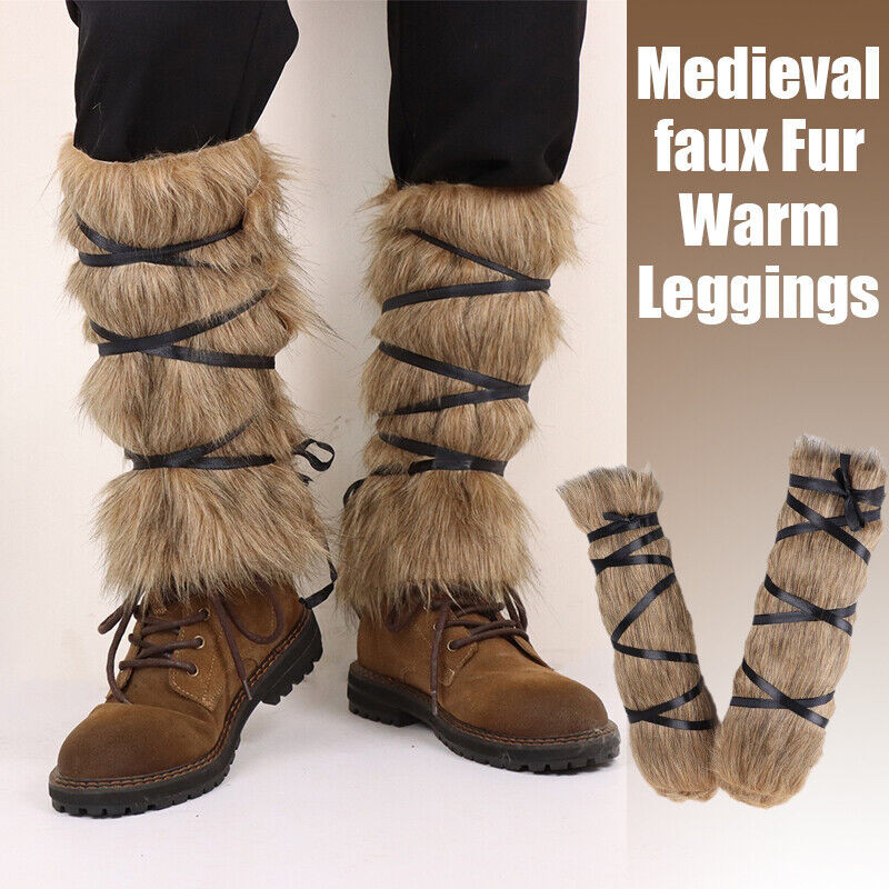 Faux Fur Warm Medieval Furry Leggings Boots Cover Gaiter คอสเพลย์ Mla