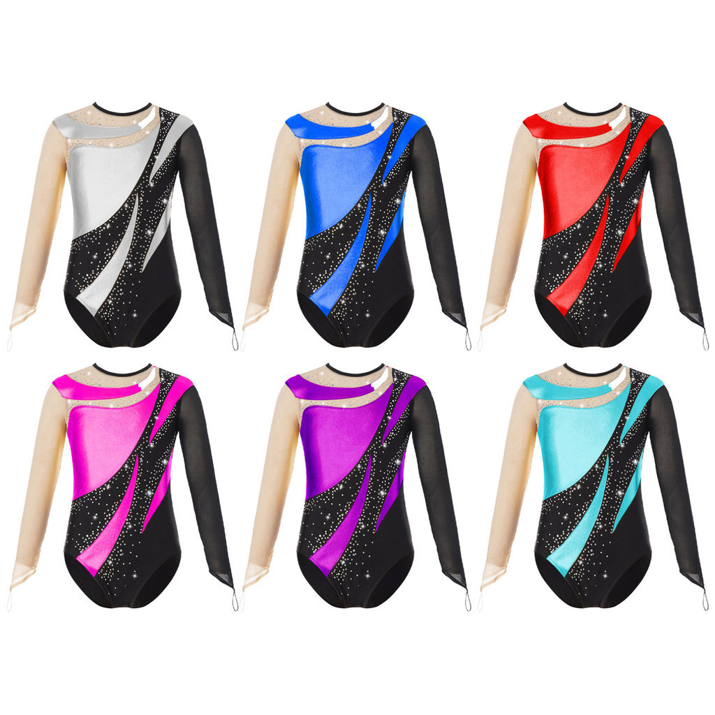 ยิมนาสติก Leotards สําหรับหญิงเต้นรํา Leotard เด็ก Sparkly โลหะเงาชุดฝึก