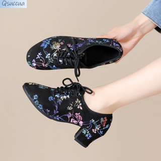 Qsuccua รองเท้าผ้าใบ พื้นนิ่ม ระบายอากาศ ทรงสี่เหลี่ยม มั่นค…