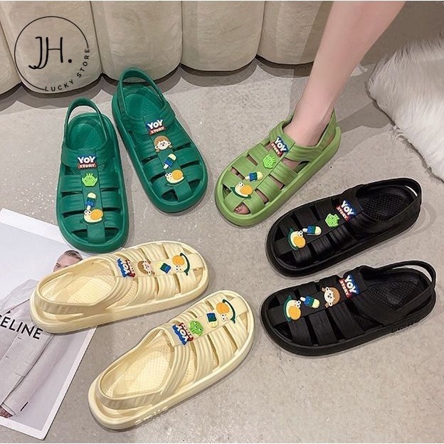 JH.lucky รองเท้าแตะผู้หญิงรุ่นเก็บหน้าเท้าให้ดูเรียวสวย แต้งกิ๊บตัวการ์ตูนน่ารักๆ มีหลายสี น้ำหนักเบา #sy66