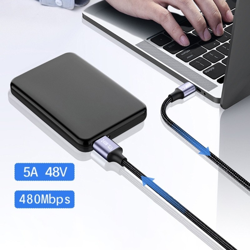 WU 240W Type-C ถึง UsbC USB 5A 48V Fast Charging Charger สายไฟ 1M สายไนลอน