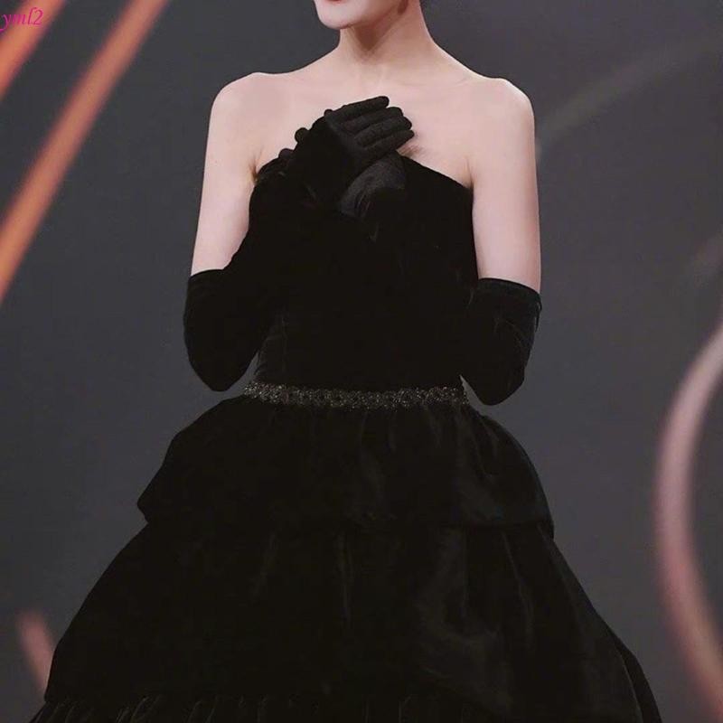 Yml2 ถุงมือยาวถึงข้อศอก ผ้ากํามะหยี่ สีดํา ยาว 52 ซม. สําหรับผู้หญิง 1920s