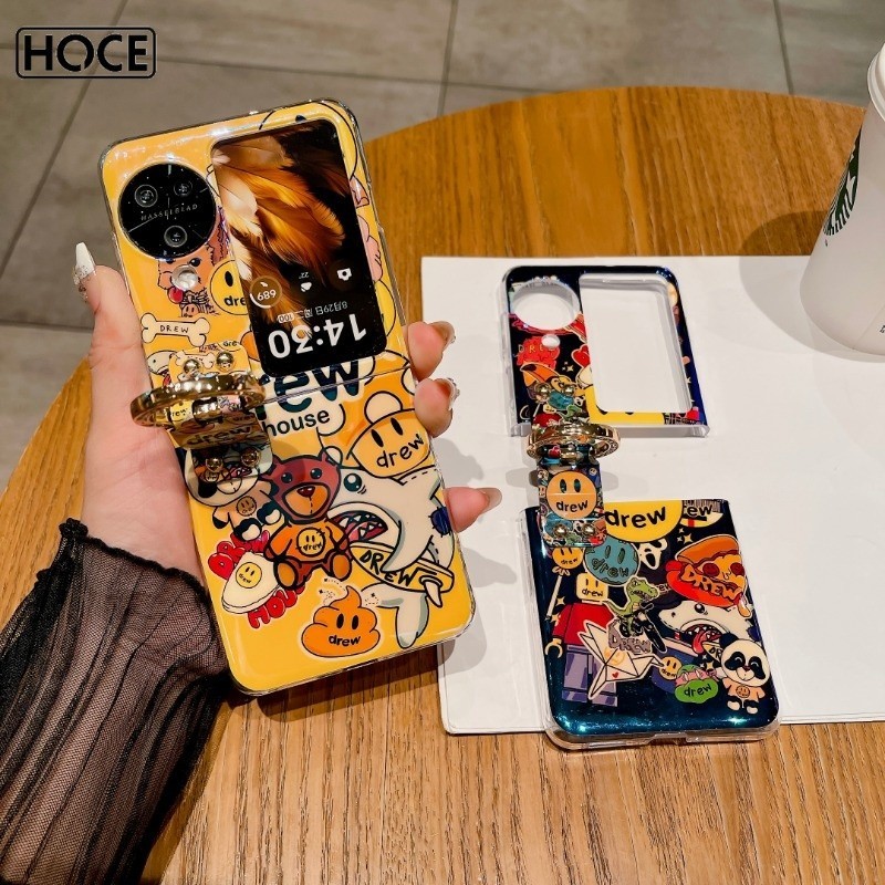 Hoce N3flip เคสโทรศัพท์ ฝาพับ กันกระแทก ลายการ์ตูนหน้ายิ้ม พร้อมแหวนขาตั้ง สําหรับ OPPO Find N2 N3 Flip n2flip