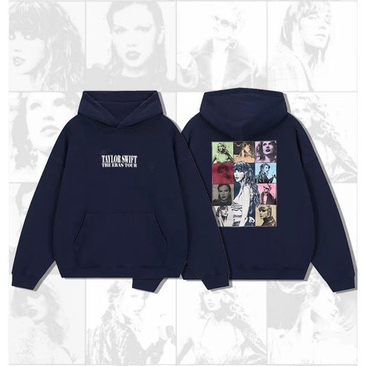 เสื้อกันหนาว เสื้อฮู้ดดี้ แบบสวมหัว ทรงหลวม ลาย Taylor Swift The Eras Tour Concert Merch Star Fan พลัสไซซ์ สีดํา สไตล์สตรีท สําหรับคู่รัก 2024