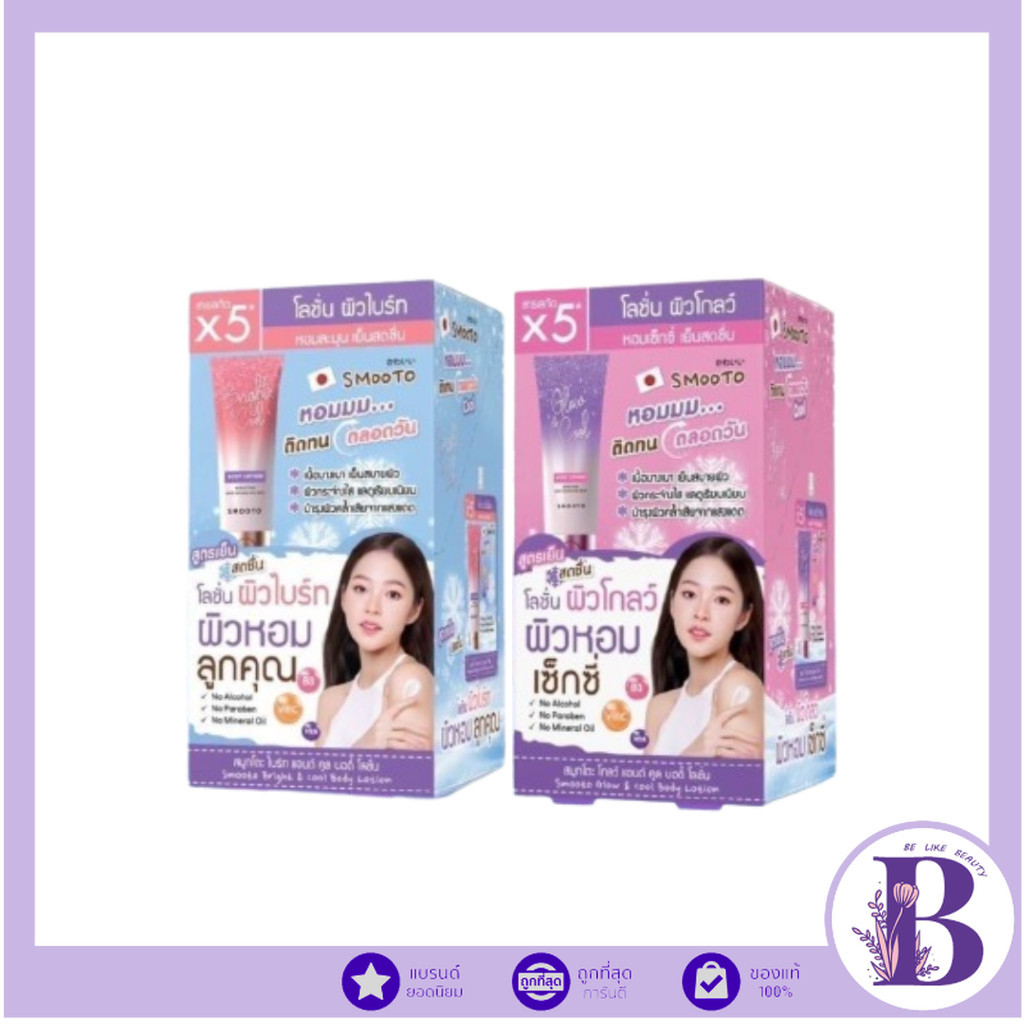 (กล่องX6ซอง) Smooto Glow & cool , Bright & cool Body Lotion สมูทโตะ คลู บอดี้ โลชั่น 40 กรัม