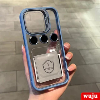 WUJU เคสโทรศัพท์มือถืออะคริลิคใส กันกระแทก ปิดด้านหลัง ป้องกันเลนส์กล้อง พร้อมแหวนขาตั้งโลหะ หรูหรา สําหรับ เคส เข้ากันได้สำหรับ เคสไอโฟน Case Compatible For iPhone 17 16 11 12 13 14 15 Pro Max Plus Air
