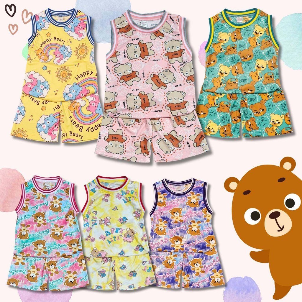 ชุดเด็ก เสื้อกล้าม+กางเกงขาสั้น ผ้าไมโครไฮเกรด ลายการ์ตูนหมี เสื้อผ้าเด็ก ชุดเด็กแฟชั่น ชุดเด็กลายการ์ตูน (Higrade bear)