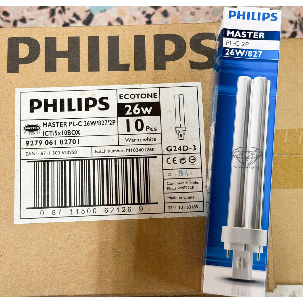 PHILIPS หลอดตะเกียบ หลอดตะเกียบแบบเสียบ หลอดโคมไฟ ฟิลิปส์มาสเตอร์ MASTER PL-C 2P 26W/827 ของแท้ 100%