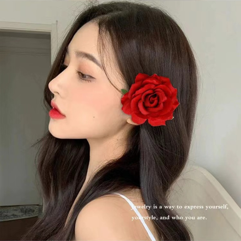 ใหม่ กิ๊บติดผม รูปดอกกุหลาบ หรูหรา สไตล์เกาหลี เครื่องประดับผมหน้าม้า แฟชั่นสําหรับผู้หญิง