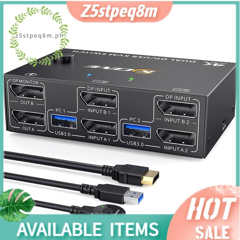 Z5stpeq8mKCEVE KVM Switch Dual Monitor DisplayPort Accessories 4 USB3.0 สําหรับคอมพิวเตอร์ 2 เครื่อง