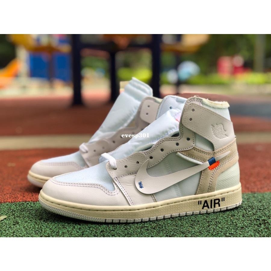 Air a/j 1 AJ1 OFF-WHITE OW Pure WHITE Simple All-Match รองเท้าบาสเก็ตบอลทนต่อการสึกหรอ AQ0818-100