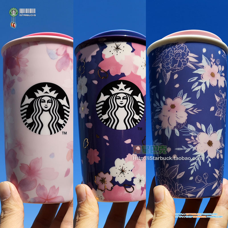 Ins Starbucks 2019 แก้วกาแฟสองชั้น ลายดอกซากุระ 12 ออนซ์