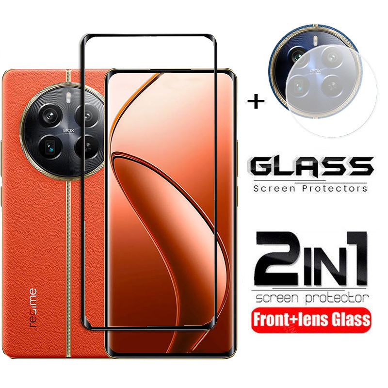 2 in 1 Realme 12 Pro+ 5G ฟิล์มกระจกนิรภัยกันรอยหน้าจอ และเลนส์กล้อง ป้องกันเต็มจอ สําหรับ Realme 12 Pro Plus