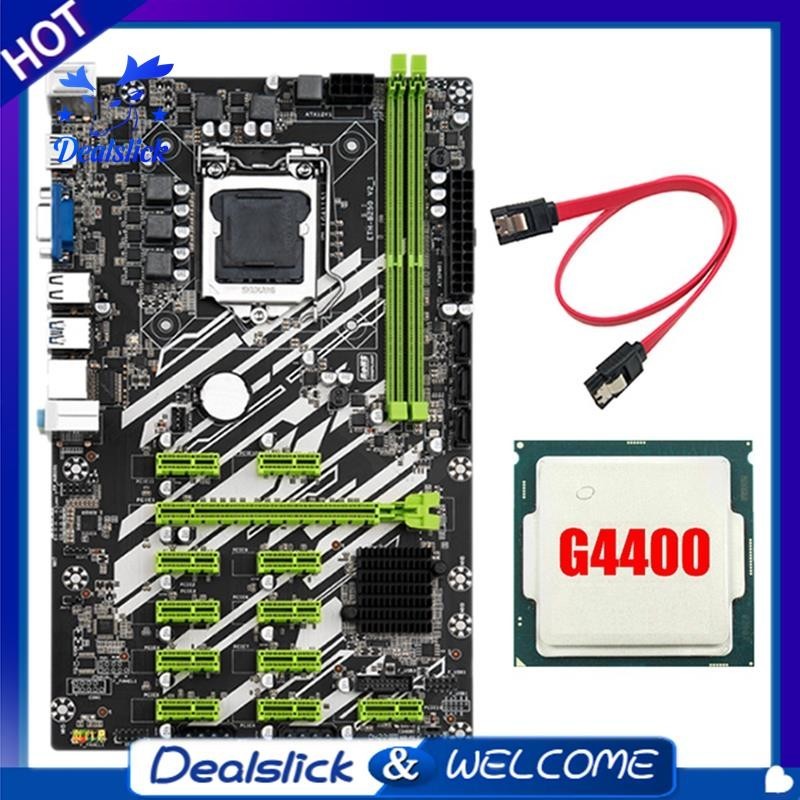 【Dealslick】B250 Btc เมนบอร์ดขุดเหมือง พร้อมสายเคเบิล 4400CPU+SATA 12 ช่อง PCI-E LGA1151 DDR4 RAM SATA3.0 USB3.0 VGA+HD สําหรับ BTC