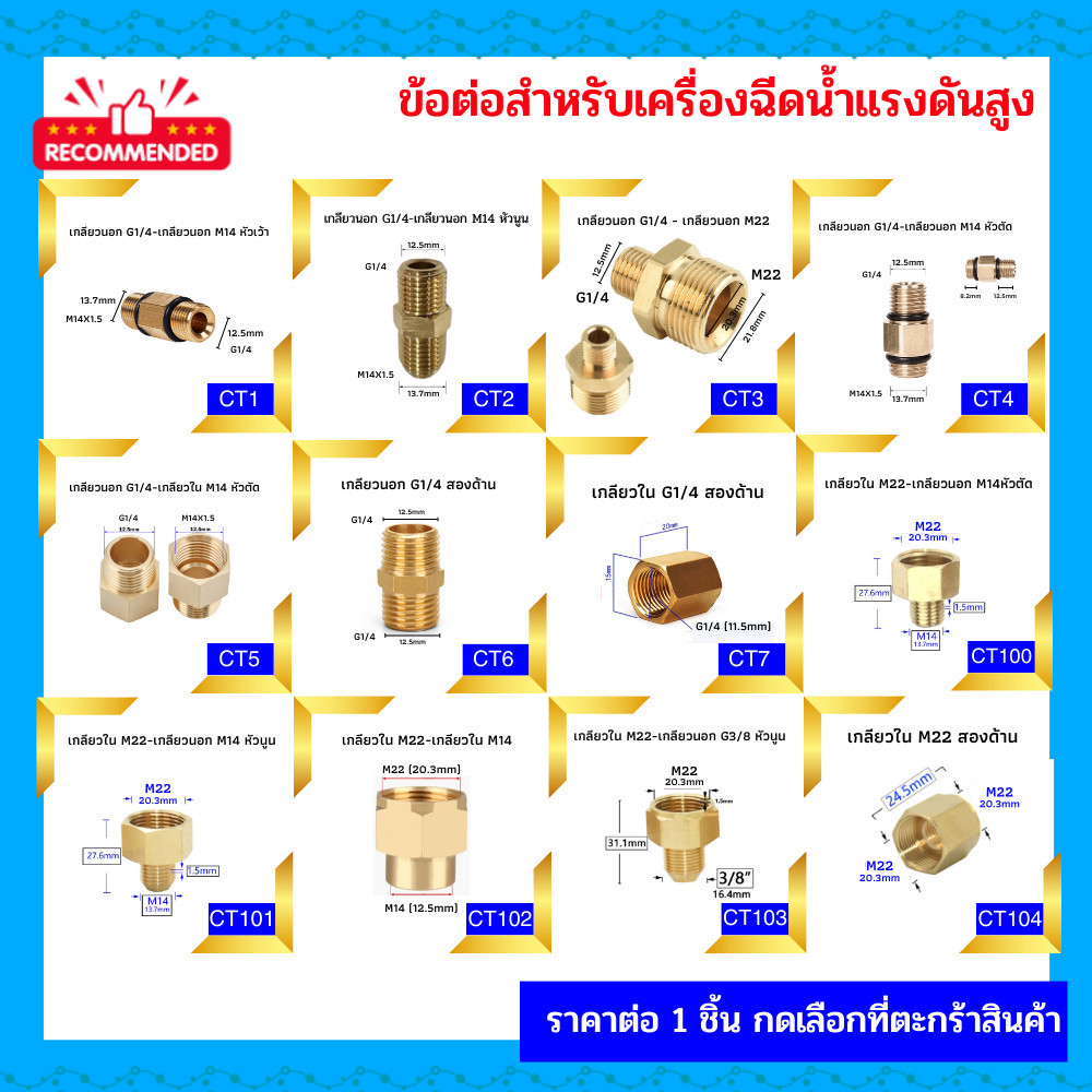 ข้อต่อ ข้อต่อแปลง ข้อต่อเครื่องฉีดน้ำแรงดันสูง ข้อต่อแปลงเกลียว  ข้อต่อ M22 M14 G1/4