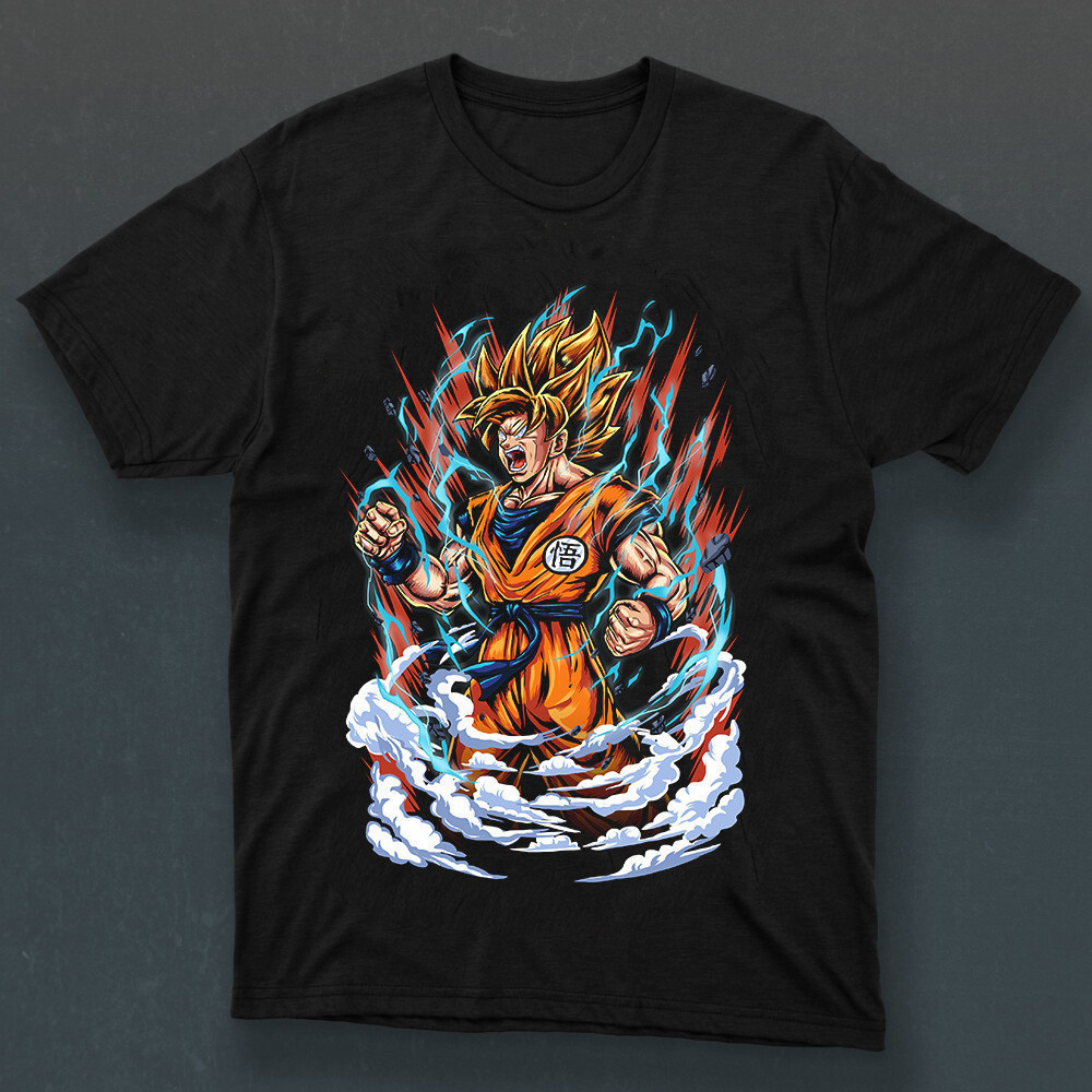 Men Fashion Dragon Ball Super Dragon Ball Goku Rage Printed round Neck Short Sleeve T-shirtS-5XL