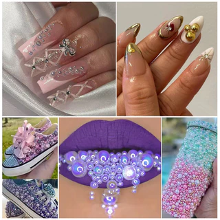 ชุดกล่องไข่มุก AB ครึ่งวงกลม 7 ช่อง สีเงิน สีทอง หลายขนาด สําหรับตกแต่งเล็บ DIY