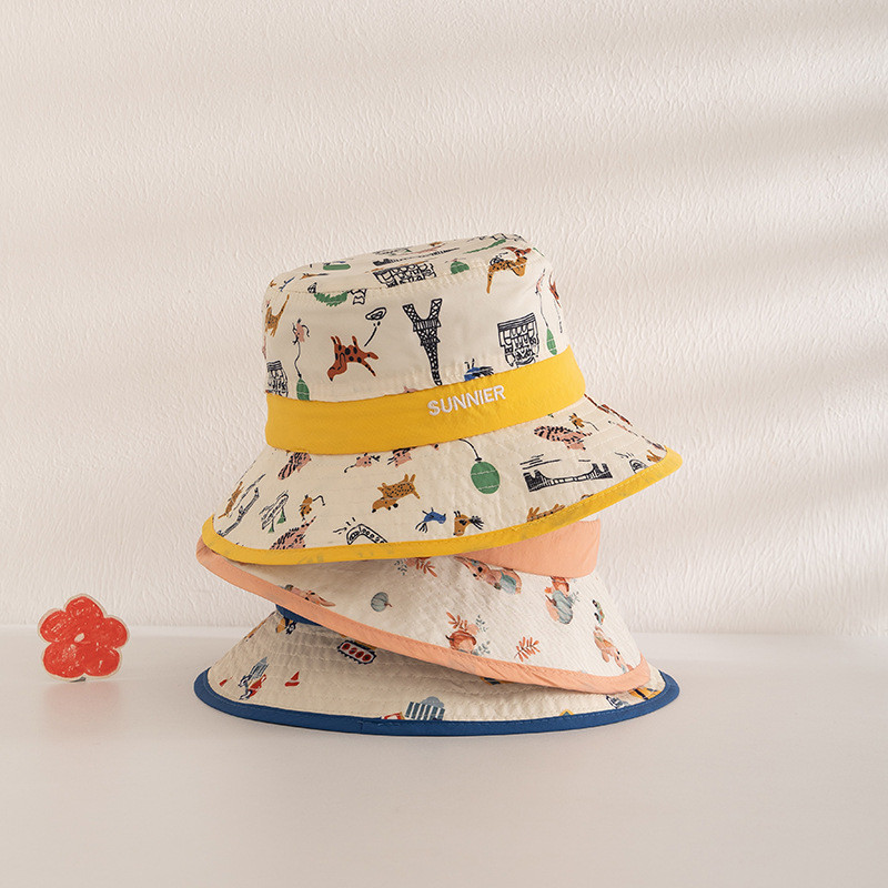 หมวกบักเก็ต กันแดด พิมพ์ลายการ์ตูน แบบแห้งเร็ว สไตล์เกาหลี เหมาะกับฤดูร้อน สําหรับเด็ก - รูปที่ 4