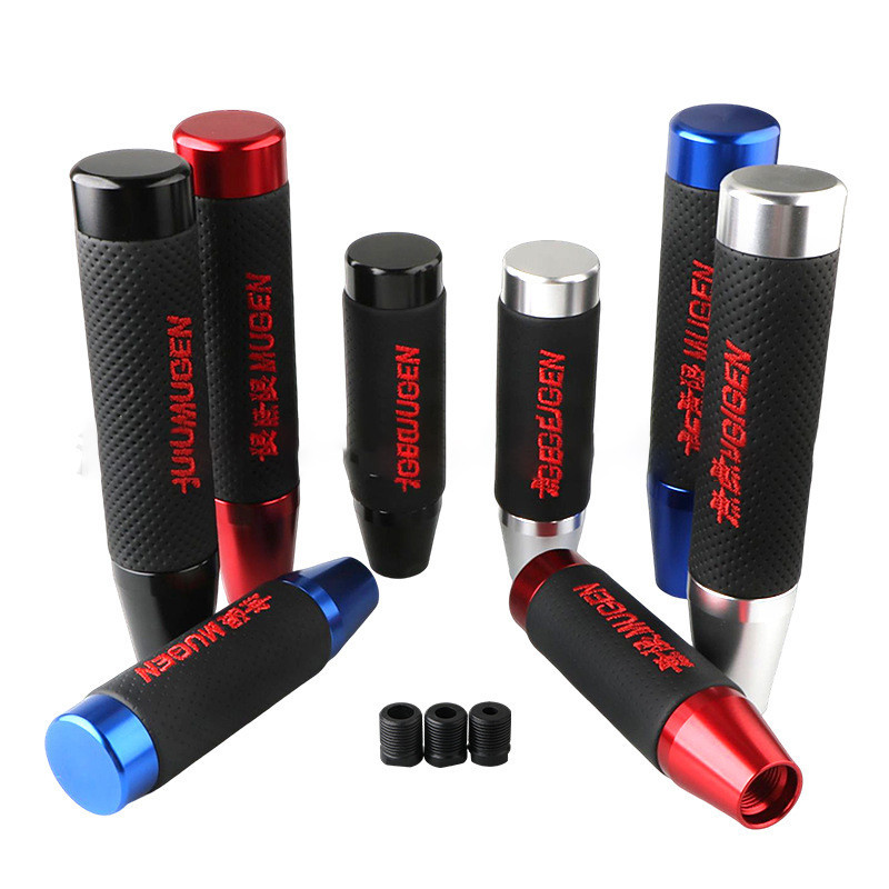 13 ซม.18 ซม.อลูมิเนียม + สไตล์หนัง Mugen สีดํา/สีแดงเกียร์ Shift Knob ขยายเกียร์ธรรมดาเกียร์ Shift Lever Knob