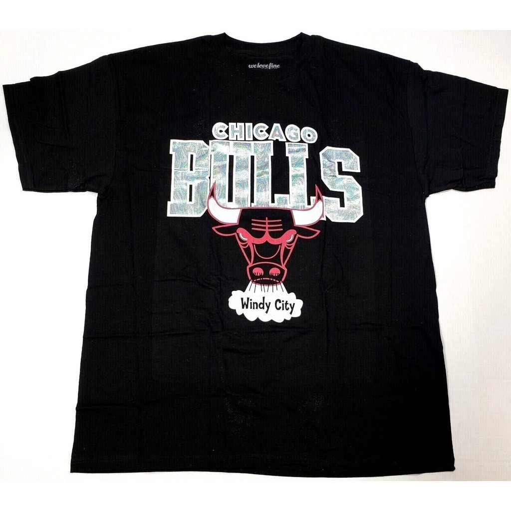 เสื้อยืดชิคาโก Chi Town Windy City Bulls Foiled Tee Mens Black New