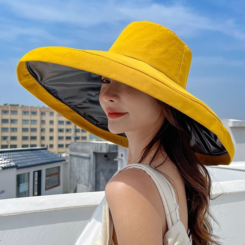 หมวกปีกกว้าง กันแดด ขนาดใหญ่ สีพื้น เข้ากับทุกการแต่งกาย เหมาะกับเดินชายหาด แฟชั่นฤดูร้อน