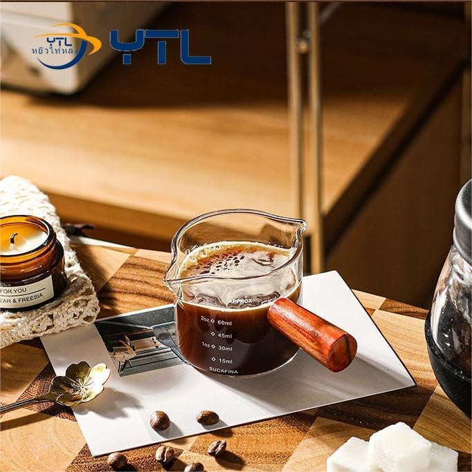 【สินค้าพร้อมส่ง】แก้วตวง กาแฟ ด้าม ไม้ 75ml ทนต่ออุณหภูมิสูง
