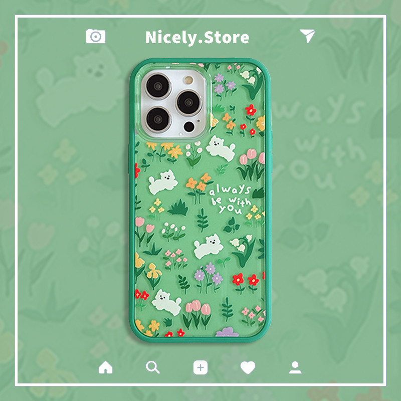 เคสโทรศัพท์มือถืออะคริลิคแข็ง กันกระแทก ปิดด้านหลัง ลายดอกไม้ สุนัข พรีเมี่ยม สําหรับ iPhone 15 14 13 12 Pro Max 11 15Promax