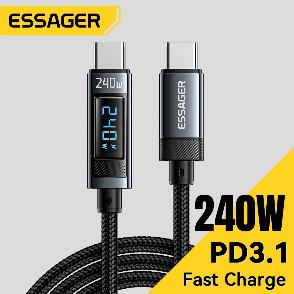 Essager PD240W Type C สายชาร์จ สาย PD 5A ชาร์จเร็วจอแสดงผลดิจิตอล Type C สายเคเบิลสำหรับ Xiaomi เรดหมี่หัวเว่ย IP 15