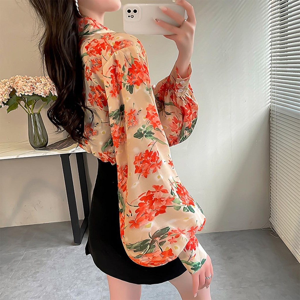 👚Anna👚W315❤️ เสื้อเชิ้ตแขนยาว ผ้าชีฟอง พิมพ์ลายดอกไม้ สําหรับผู้หญิง ผ้าบางใส่สบาย สีพาสเทลน่ารักมาก ผู้หญิง - รูปที่ 2