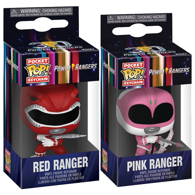 พวงกุญแจฟิกเกอร์ Funko Pop POWER RANGERS Red Ranger Pink Ranger ของเล่นสะสม สําหรับเด็ก