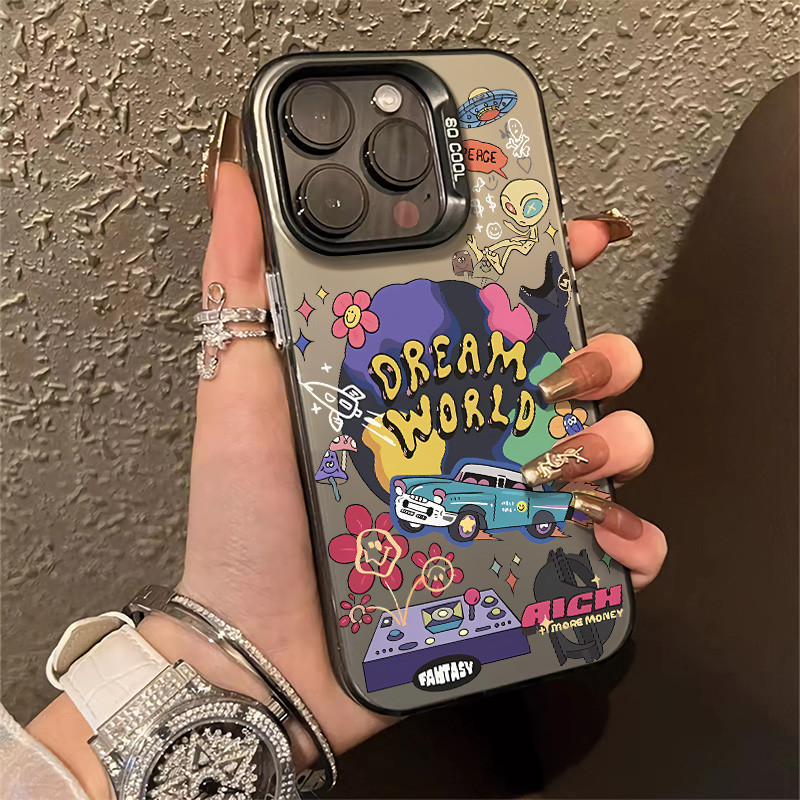 เคสโทรศัพท์มือถือ ซิลิโคนแข็ง กันกระแทก กันรอยกล้อง ลายการ์ตูนเอเลี่ยน สําหรับ IPhone 7 X 2020SE XR 8 XS Max 12 14 15 13 11 Pro Max Plus