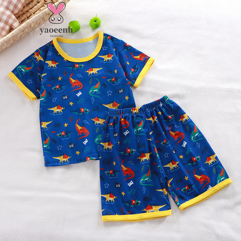 【YAOEENH】พร้อมส่ง ชุดเสื้อแขนสั้น กางเกงขาสั้น ผ้าเรยอน แบบบาง ขนาดเล็ก กลาง และเล็ก ลายการ์ตูน แฟชั่นฤดูร้อน สําหรับเด็กผู้ชาย และเด็กผู้หญิง 80-150 ซม.