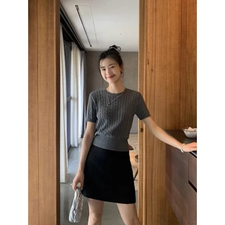 GAKKI เสื้อสเวตเตอร์แขนสั้น เสื้อยืดผู้หญิงแฟชั่น คอกลม 1971#