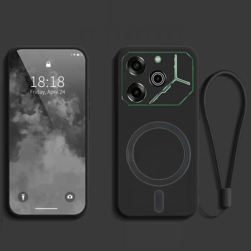 เคสโทรศัพท์ Tecno POVA 6 / POVA 6 Pro LI9 คุณภาพสูง เปลือกป้องกัน พร้อมสติกเกอร์ชาร์จไร้สาย แม่เหล็ก เคลือบด้าน สีดํา ซิลิโคน TPU นิ่ม เคสกันกระแทก