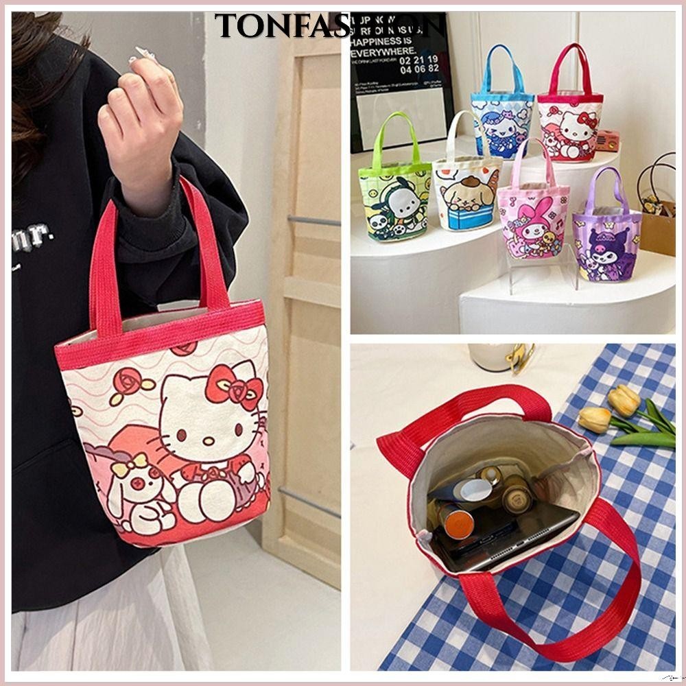 Tonfashion กระเป๋าถือ ผ้าแคนวาส พิมพ์ลายการ์ตูนกราฟฟิติน่ารัก ขนาดเล็ก สําหรับผู้หญิง