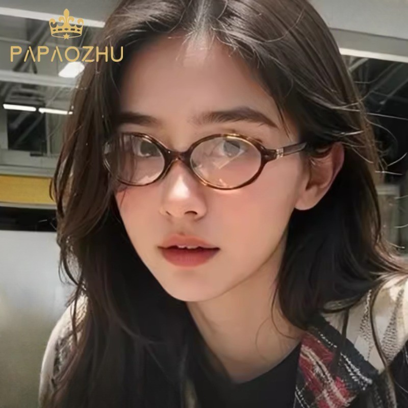 Papaozhu วินเทจ เสือดาว สีฟ้า บล็อกเลนส์ วงรี กรอบแว่นตา สําหรับผู้หญิง ผู้ชาย สวมใส่ทุกวัน แว่นตาแต่งหน้า ฟรีเครื่องประดับแว่นตา