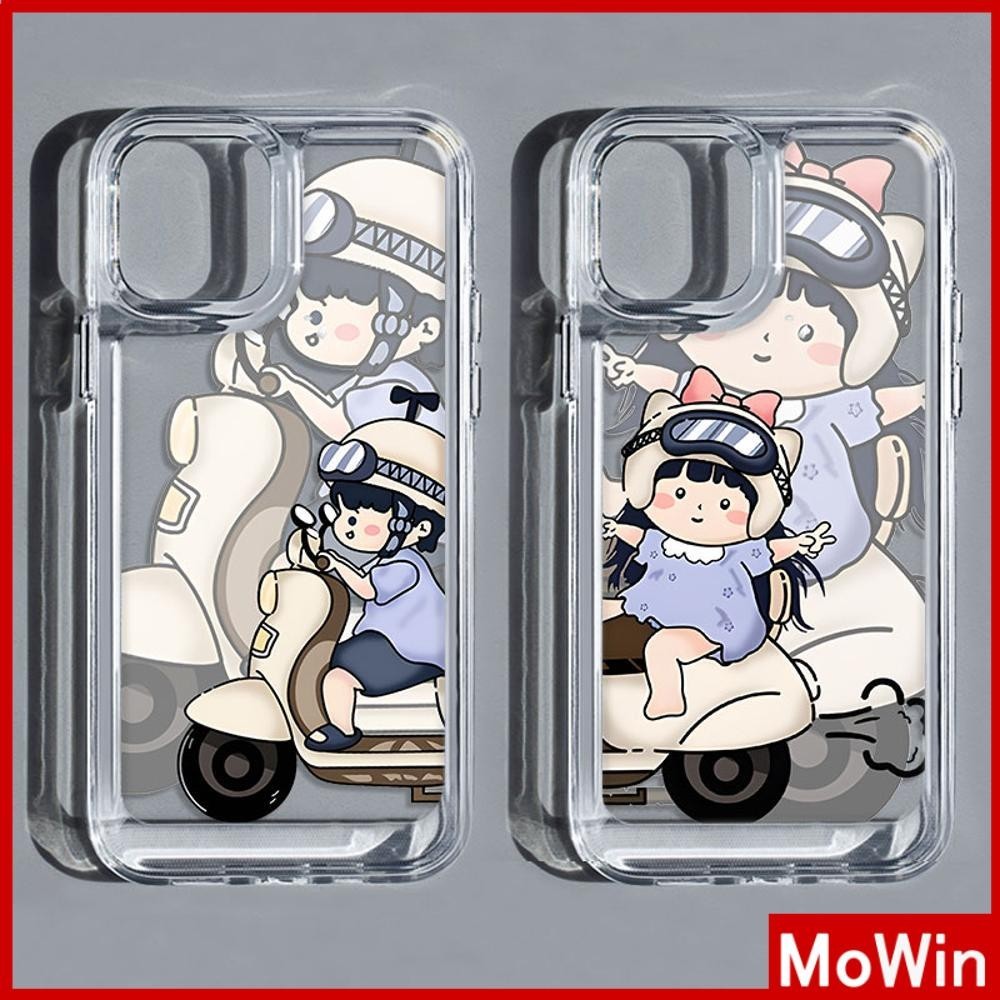 Mowin - สำหรับ iPhone 15 Pro Max เคสใส TPU ปุ่มชุบไฟฟ้าอ่อนป้องกันกล้องกันกระแทก คู่รักขี่มอเตอร์ไซค์ เข้ากันได้กับ iPhone 14 13 12 11 XS XR 7Plus 8 Plus