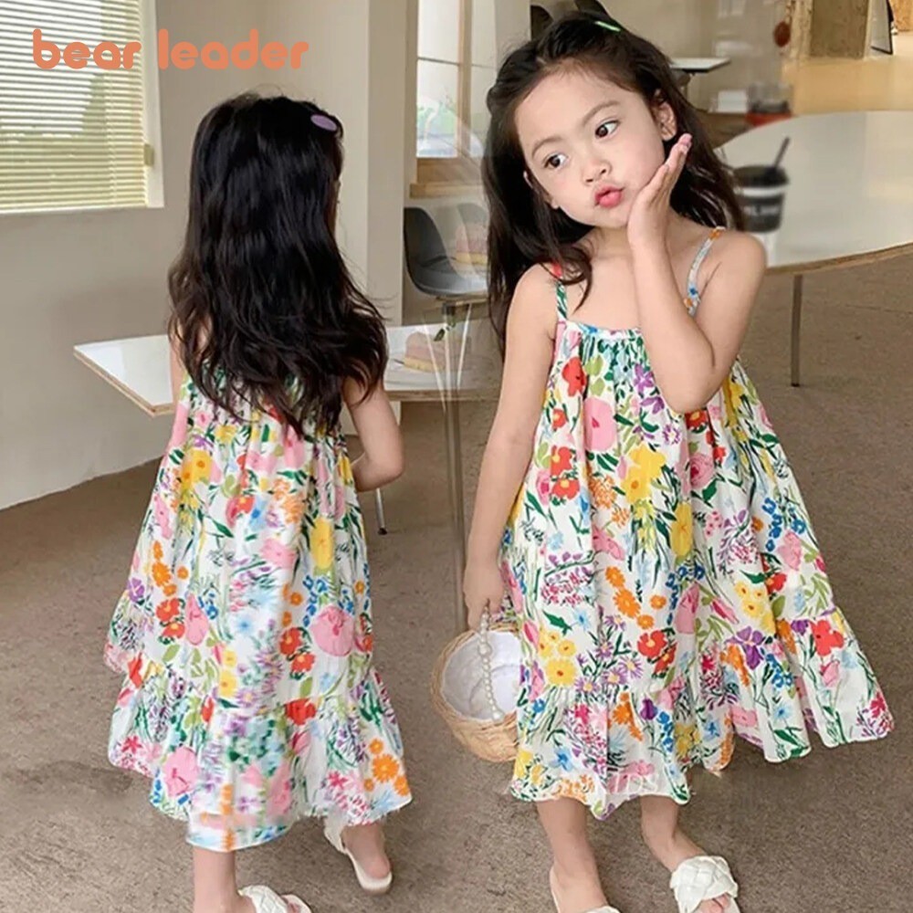ชุดเดรส คอกลม แขนกุด แต่งลูกไม้ ลายดอกไม้ พร้อมกระเป๋า แฟชั่นฤดูร้อน สําหรับเด็กผู้หญิง อายุ 4-7 ปี 2 ชิ้น