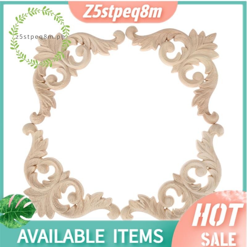 Z5stpeq8mwoodแกะสลักมุมMouldings Onlay Applique Unpaintedเฟอร์นิเจอร์ตกแต่ง4ชิ้น12x12ซม.