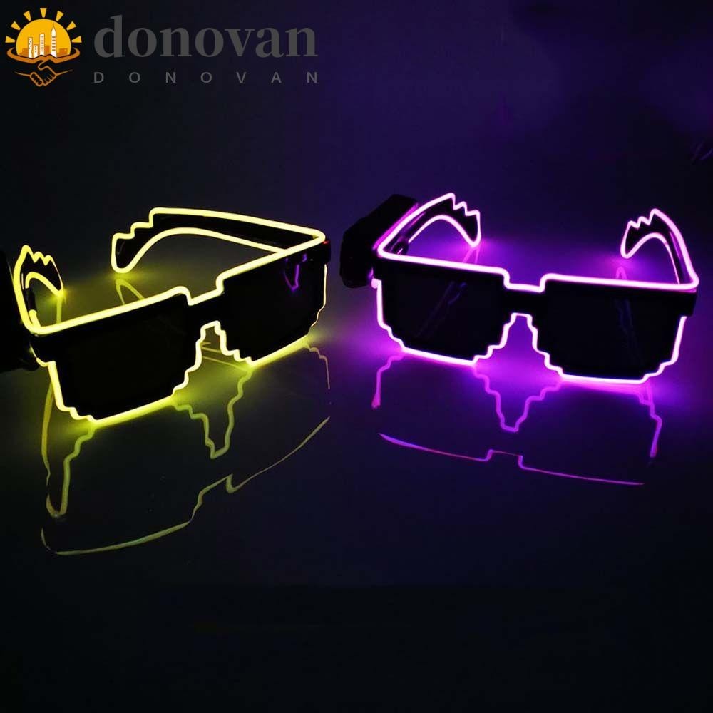 Donovan แว่นตาเรืองแสง LED EL Wire 8 Bit DJ พร็อพปาร์ตี้ฮาโลวีนแว่นตาเรืองแสงอุปกรณ์ปาร์ตี้กระพริบแว่นตาโมเสค