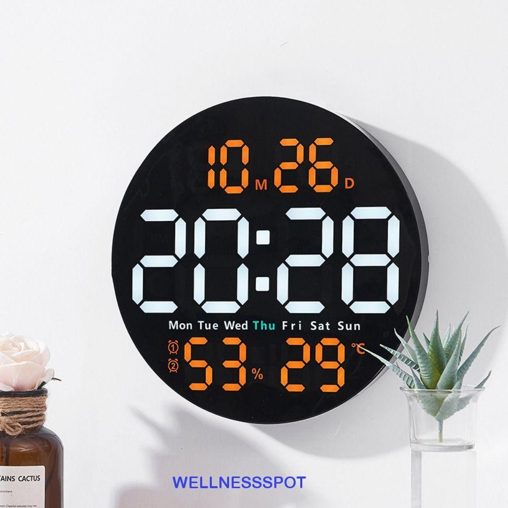 Wellnessspot นาฬิกาแขวน LED 10 นิ้ว, รีโมทคอนโทรลอุณหภูมิ/จอแสดงผลความชื้นแขวนนาฬิกาดิจิตอล, หน้าจอขนาดใหญ่ลดแสงอัตโนมัติวันที่/สัปดาห์จอแสดงผลนาฬิกาอิเล็กทรอนิกส์ติดผนัง