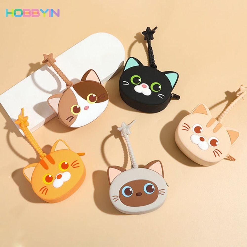 HOBBYIN กระเป ๋ าใส ่ เหรียญ , กระเป ๋ าสตางค ์ สั ้ นแมวซิป , ซิลิโคนการ ์ ตูนจี ้ พวงกุญแจกระเป ๋ านักเรียน
