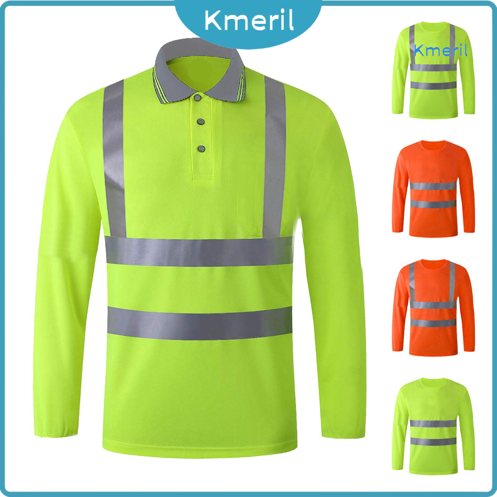 เสื้อยืดความปลอดภัยสะท้อนแสง 360 องศาโซนสะท้อนแสงการมองเห็นสูงแห้งเร็วแขนยาวกลางแจ้งคนงานก่อสร้างด้านบนสําหรับกลางคืนเปลี่ยนจัก