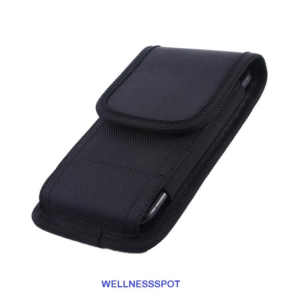 Wellnessspot กระเป๋าใส่โทรศัพท์กระเป๋าคาดเอวพร้อมคลิปหนีบเข็มขัดซองหนังโทรศัพท์มือถือสีดํา