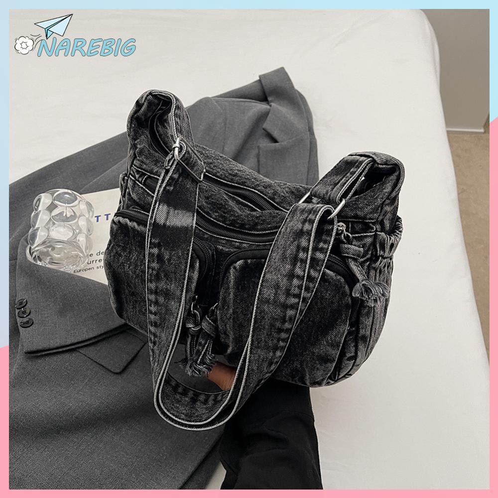 กระเป๋าผ้าเดนิม Denim Tote Bag กระเป๋าถือขนาดใหญ่ Hobo Bag Jean Purses สําหรับผู้หญิงทํางาน Shopping Travel ✿