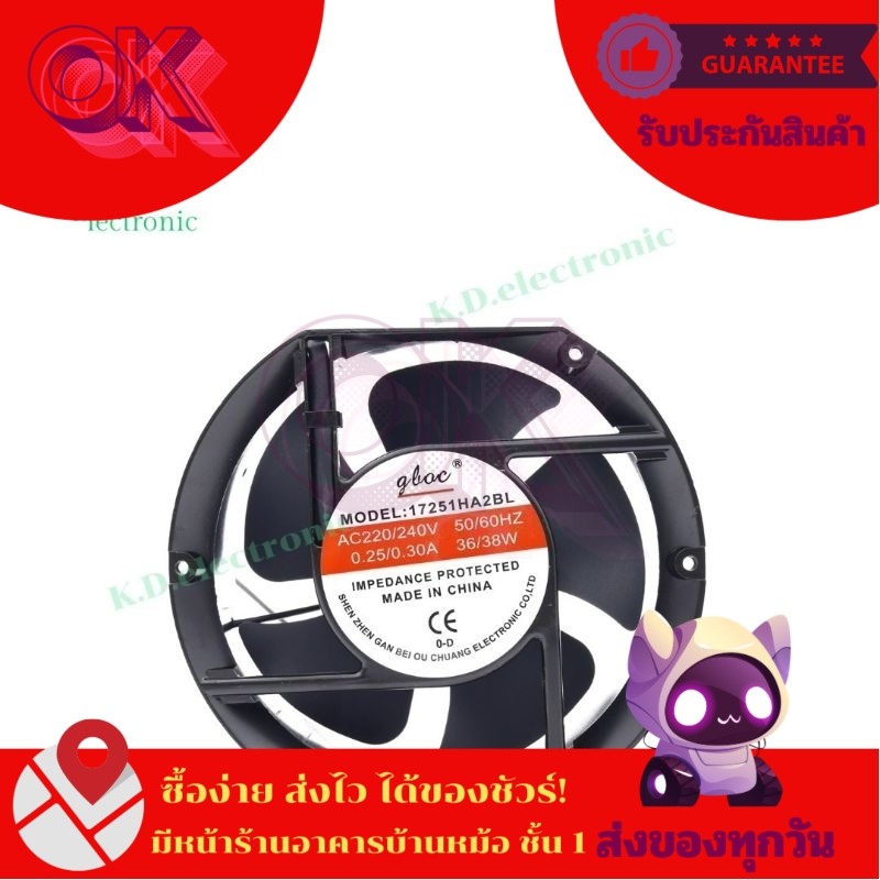 พัดลม 6นิ้วหัวตัด  17251HA2BL ไฟAC220/240V 50/60Hz สินค้าพร้อมส่งในไทย