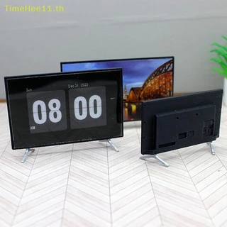 TimeHee 1:12 บ้านตุ๊กตาทีวีจําลองโทรทัศน์ทีวีพร้อมขาตั้งฐานรุ่นเฟอร์นิเจอร์ขนาดเล็กตุ๊กตาตกแต่งห้องนั่งเล่น TH