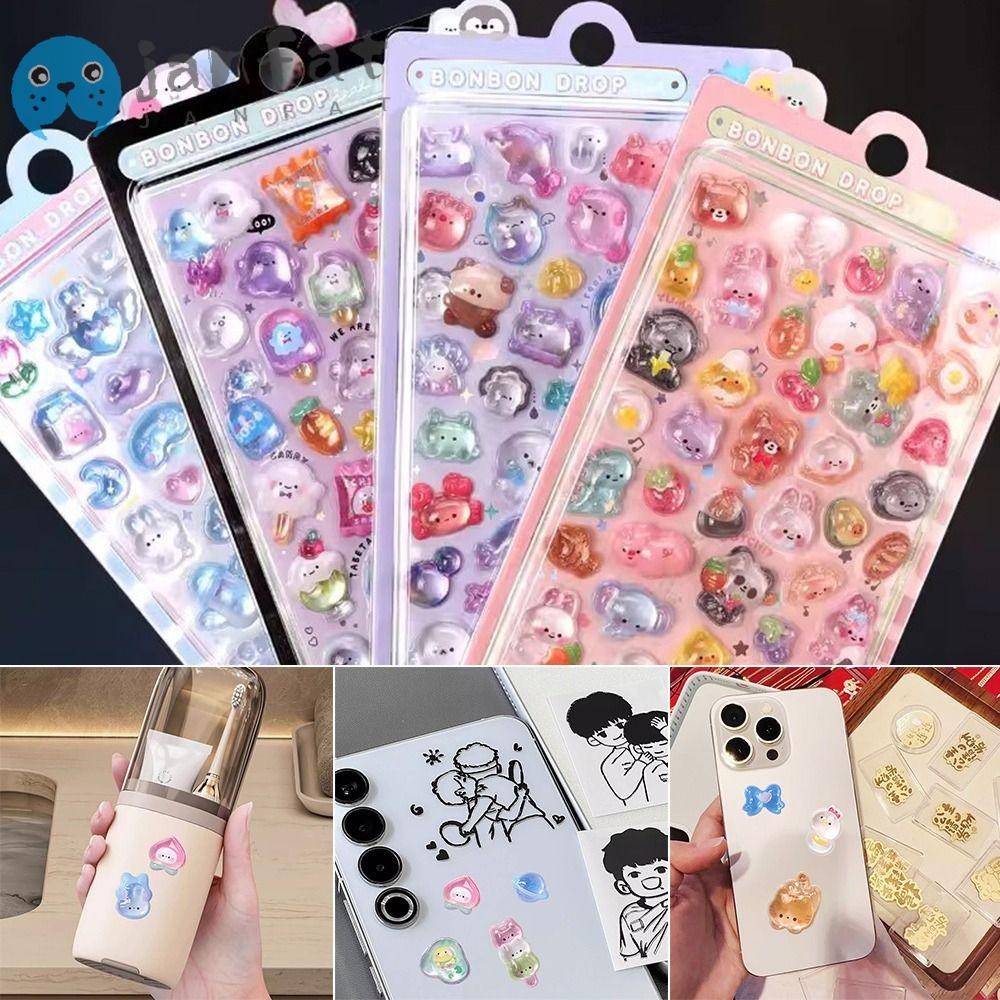 Janfat บรรเทาสติกเกอร์เยลลี่, ไดอารี่ Scrapbooking DIY สติกเกอร์, ตลกมือเต็นท์พลาสติกหลายสีเครื่องเขียนสติกเกอร์โทรศัพท์มือถือตกแต่ง