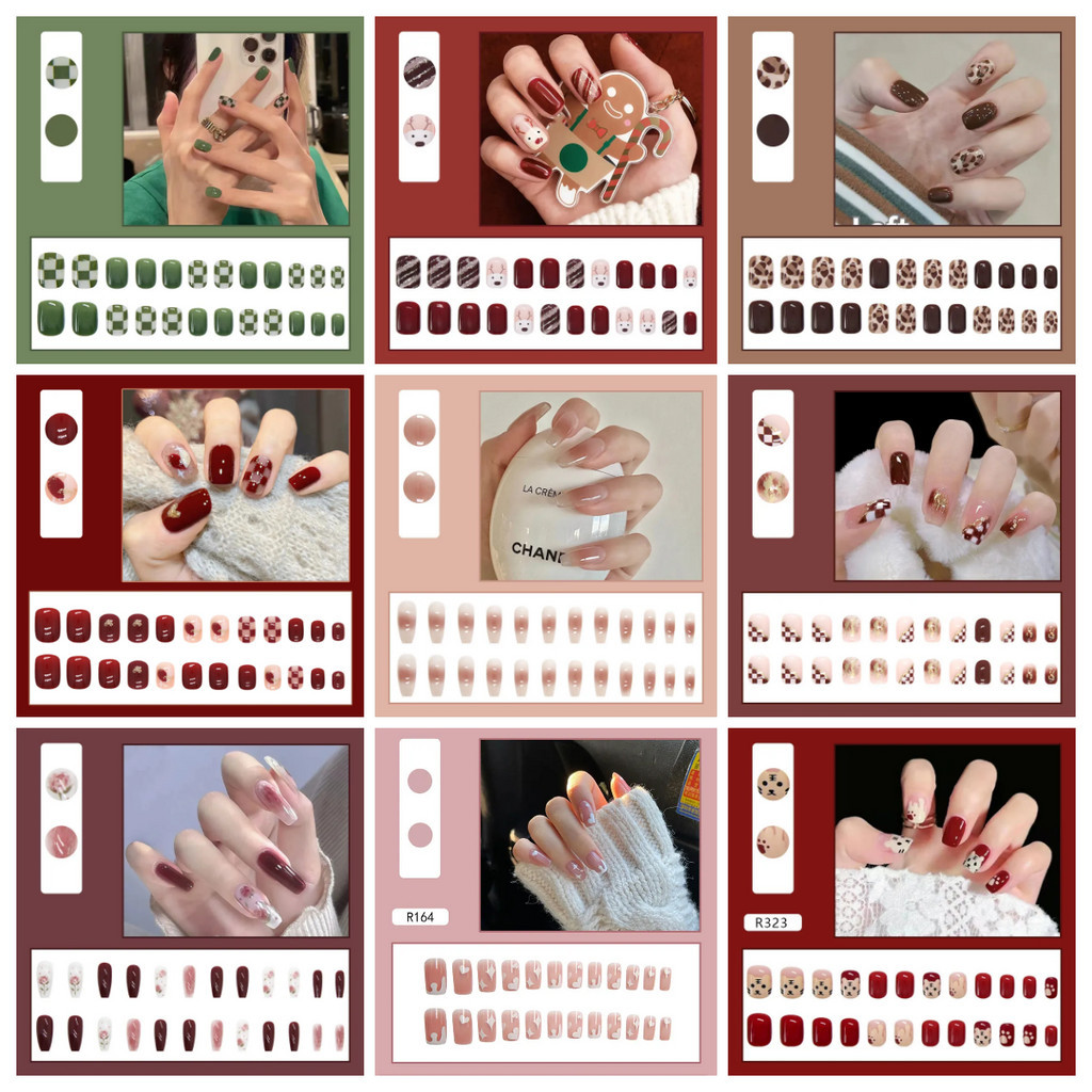 เล็บแฟชั่น เล็บปลอม ชนิดอะคริลิค สไตล์ฝรั่งเศส สีขาว ชมพู 24 ชิ้น