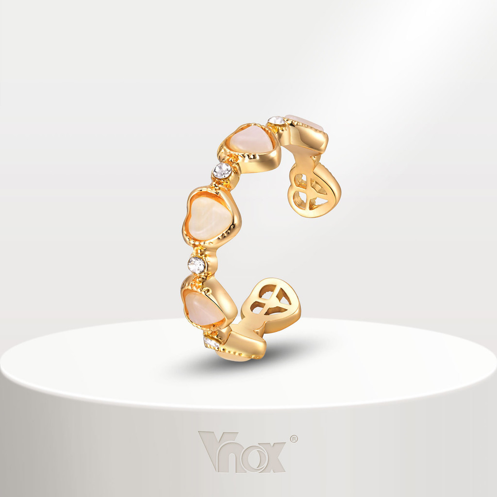 Vnox แหวนทอง 18K ประดับเพทาย รูปหัวใจ เครื่องประดับ สําหรับผู้หญิง